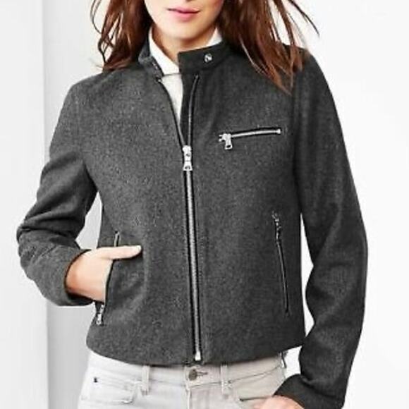 GAP Jackets & Blazers - GAP Grey Wool Cropped Motorcycle Jacket Sz. S